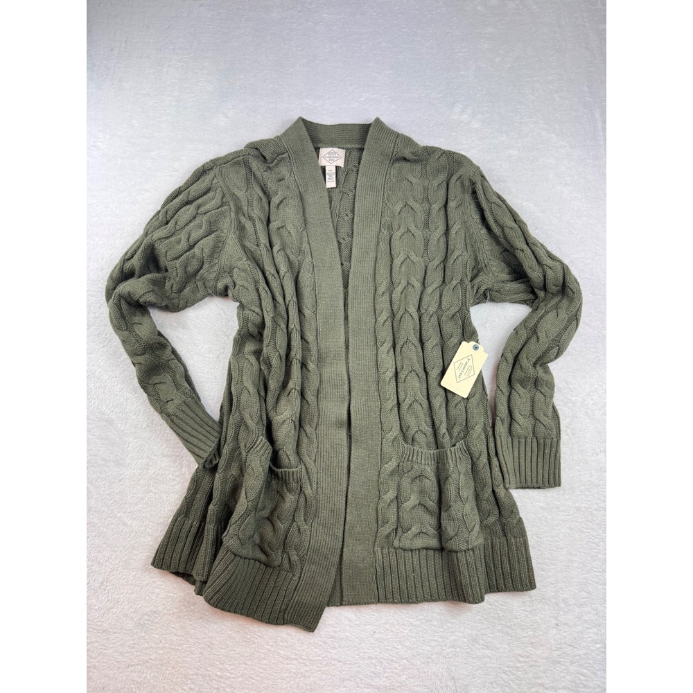 St. John's Bay Women XXL Olive Green Cable Knit Open Front Cardigan Sweater NWT